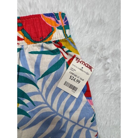 C&C California Multi-Color Tropical Floral Linen Pull On Wide :Leg Pants XL NWT - Picture 5 of 10